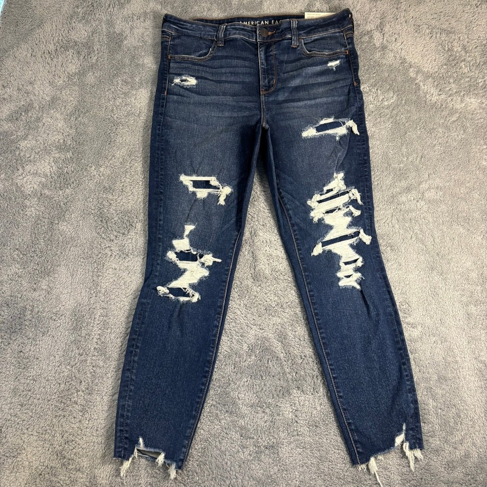 American Eagle Ne(x)t Level Stretch High Rise Jegging 16 Short Distressed Cobalt